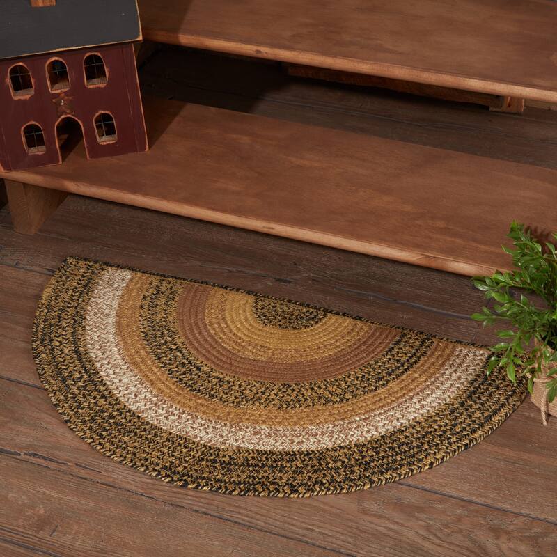 Kettle Grove Jute Rug Half Circle w/ Pad 16.5x33 - 16.5" x 33" - 16.5" x 33" - Tan
