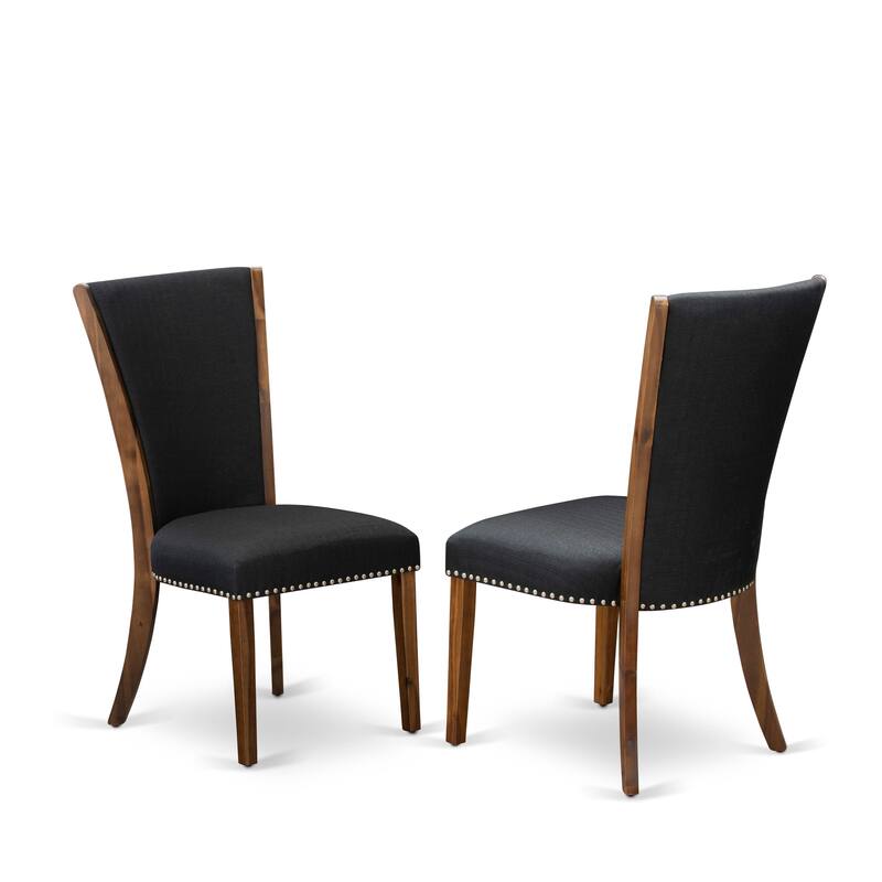 East West Furniture Verona Parson Dining Chairs - Nail head Trim Linen Fabric Chairs, Set of 2(Finish Options)
