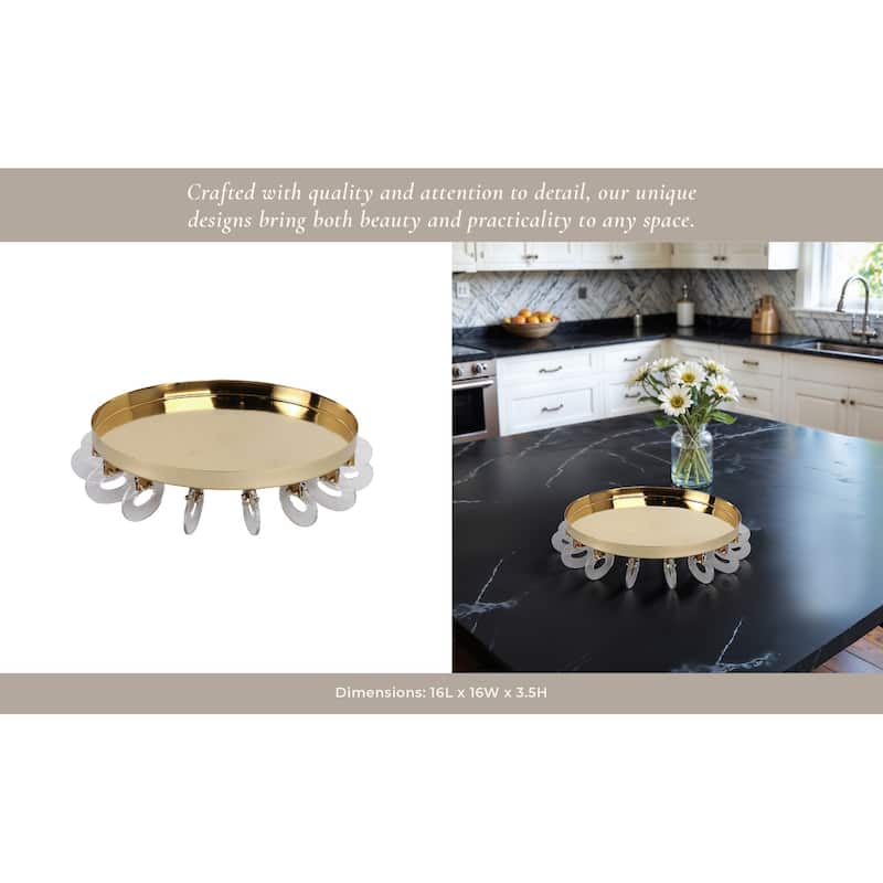 Metal Decorative Display Tray with Acrylic Ring Accents - 4" Gold - 16" x 16" x 3.5"