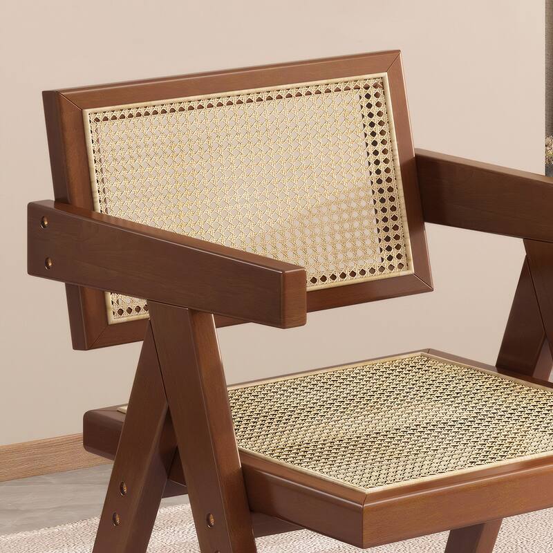 Mid-Century Modern Dining Chair‌ – Rattan Accent Armchair with Comfortable Design, Versatile for Indoor/Outdoor