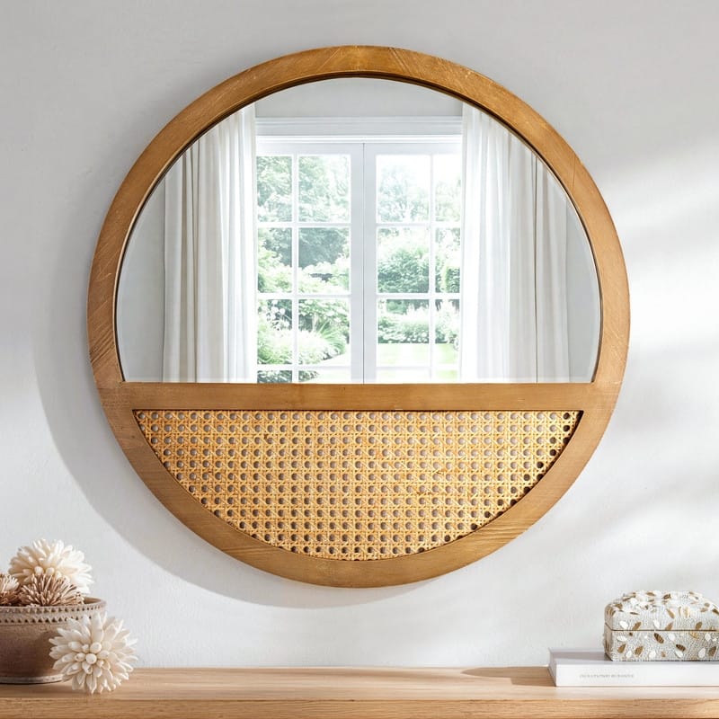 Rattan Boho Wall Mirror - 24"×24"