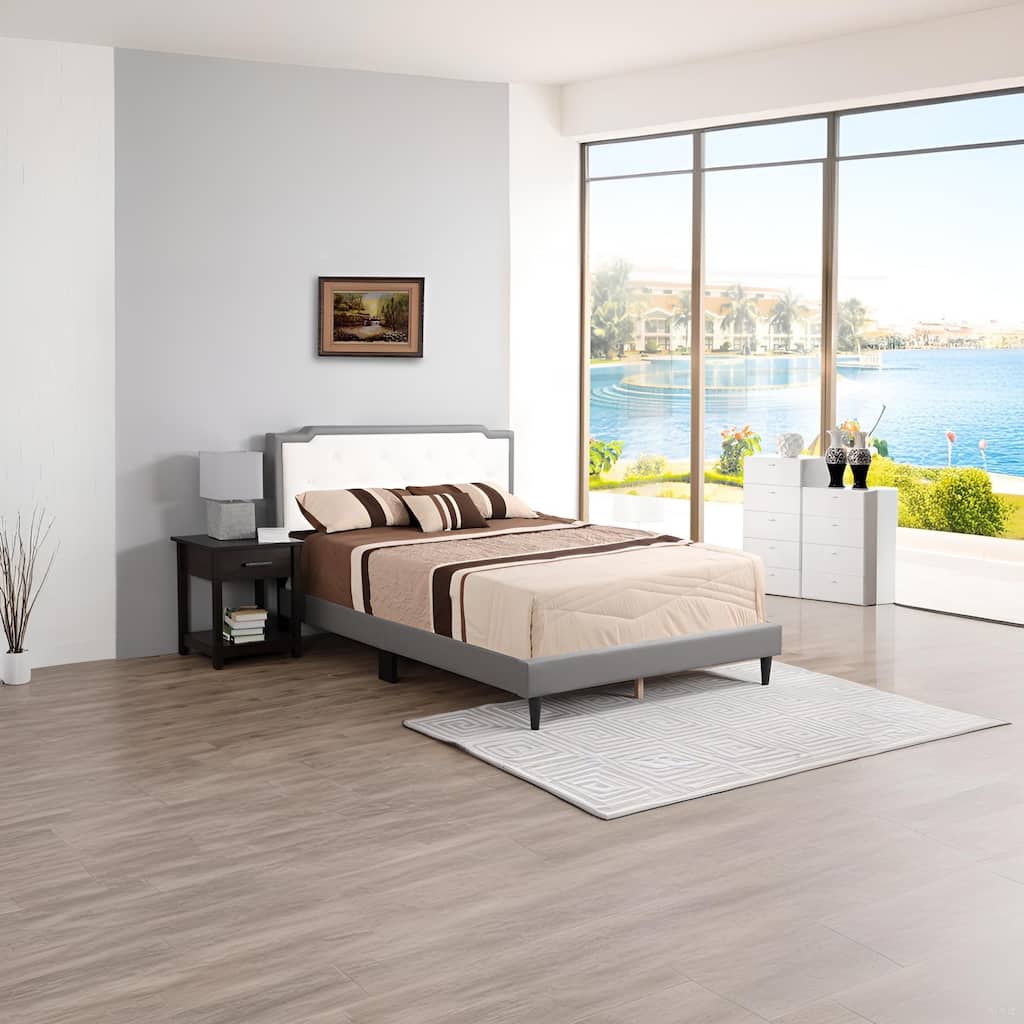 Queen Size PU Platform Bed with Adjustable Headboard and Tufting design