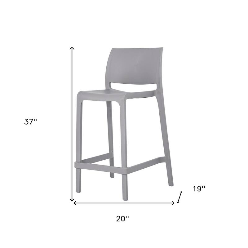 HomeRoots Set of Two 26" Gray Heavy Duty Plastic Low Back Outdoor Counter Height Bar Chairs