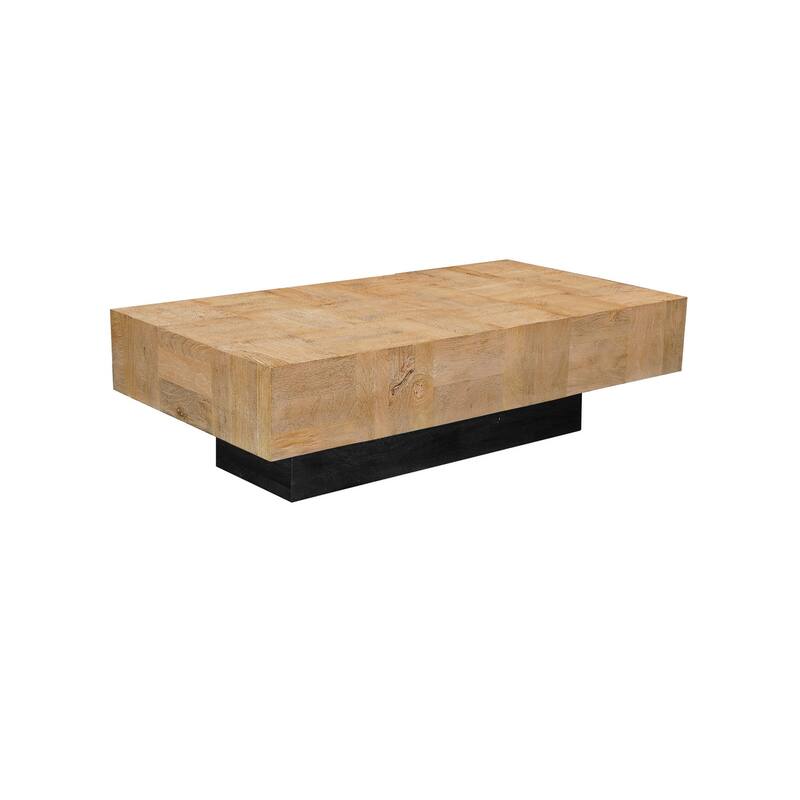 HomeRoots 59" Natural and Black Solid Wood Block Coffee Table - 59