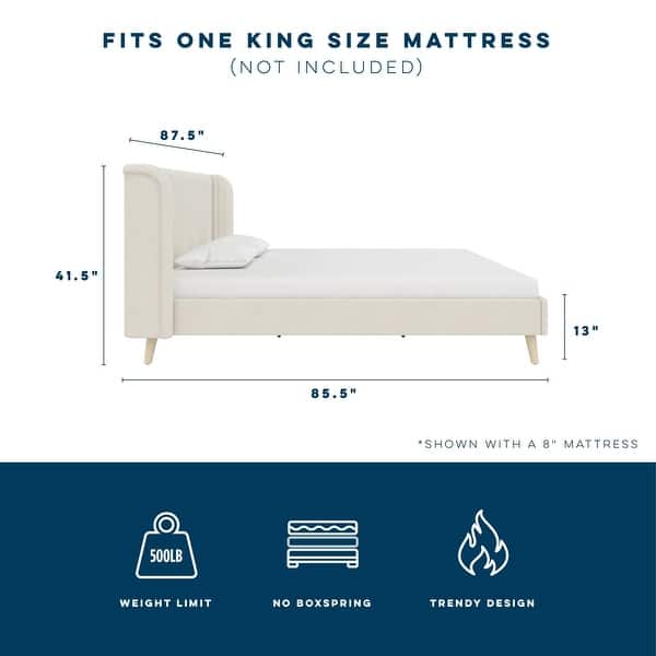 dimension image slide 3 of 4, The Novogratz Holly Upholstered Wingback Platform Bed