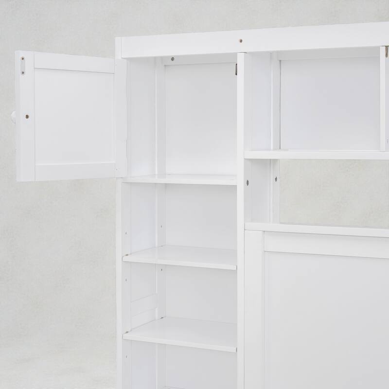 Wooden Platform Bed with Storage Headboard, Drawers, Twin Trundle and Built-In Outlets