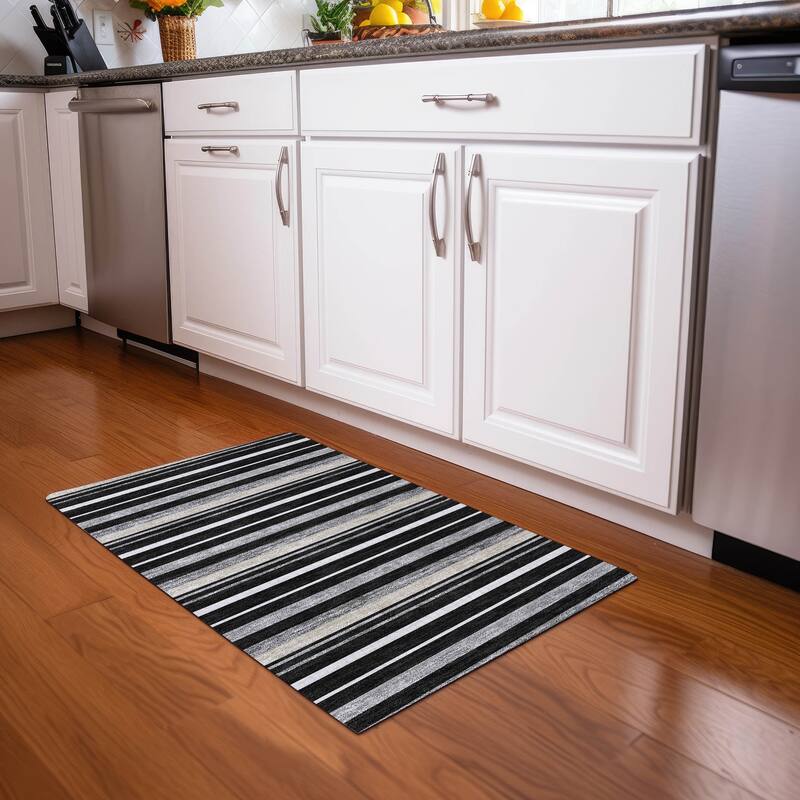 Premium Washable Super Soft Sophisticated Stripe Mayfield Rug - Black - 1'8" x 2'6"