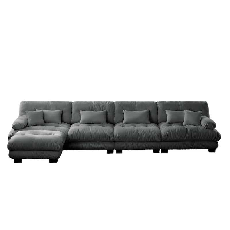 4-Seater L-Shaped Free Combination Modular Sofa with Convertible Ottoman