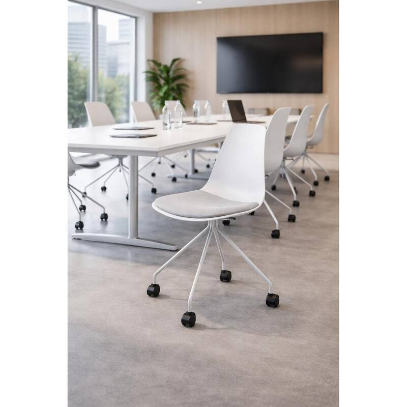 Set of 2 Ergonomic Office Armless Task Chairs with Wheels Plastic Fabric Padded Seat Curved Round Metal Wire Legs for Computer