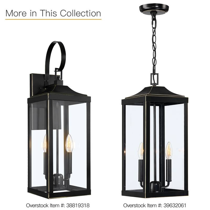 2-Light Bronze Large Transitional Outdoor Hanging Pendant Light with Clear Glass - 20 in. H