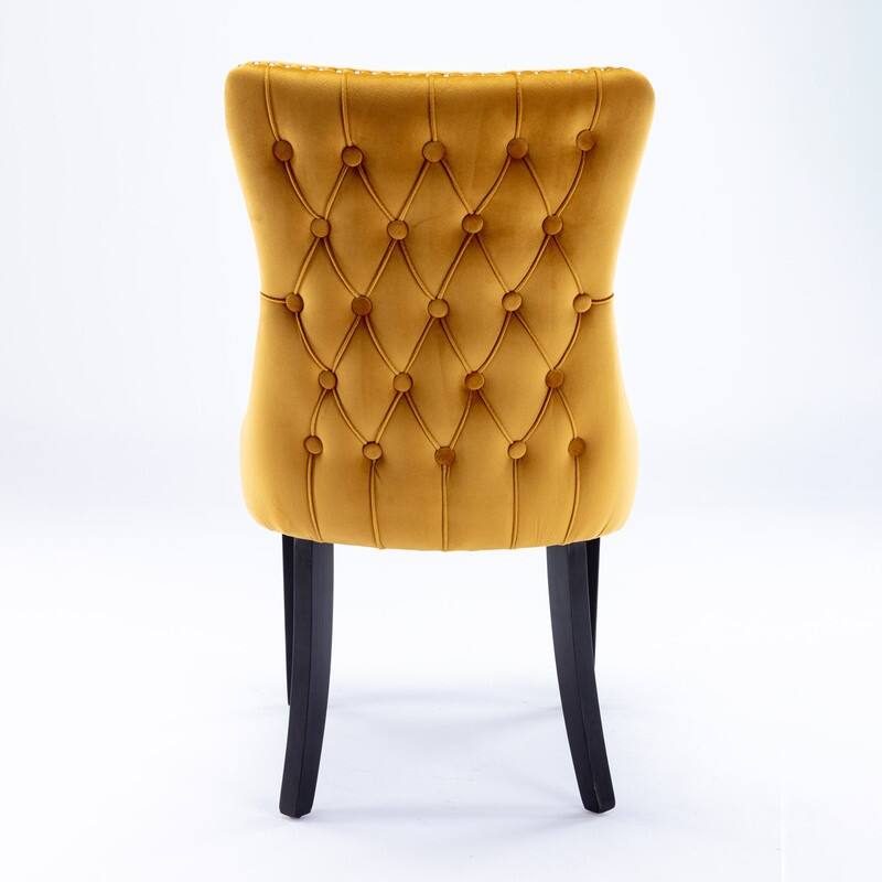 Modern Velvet Upholstered Wing-Back Dining Chair with Nailhead Trim/Solid Wood Legs-Set of 2-Yellow
