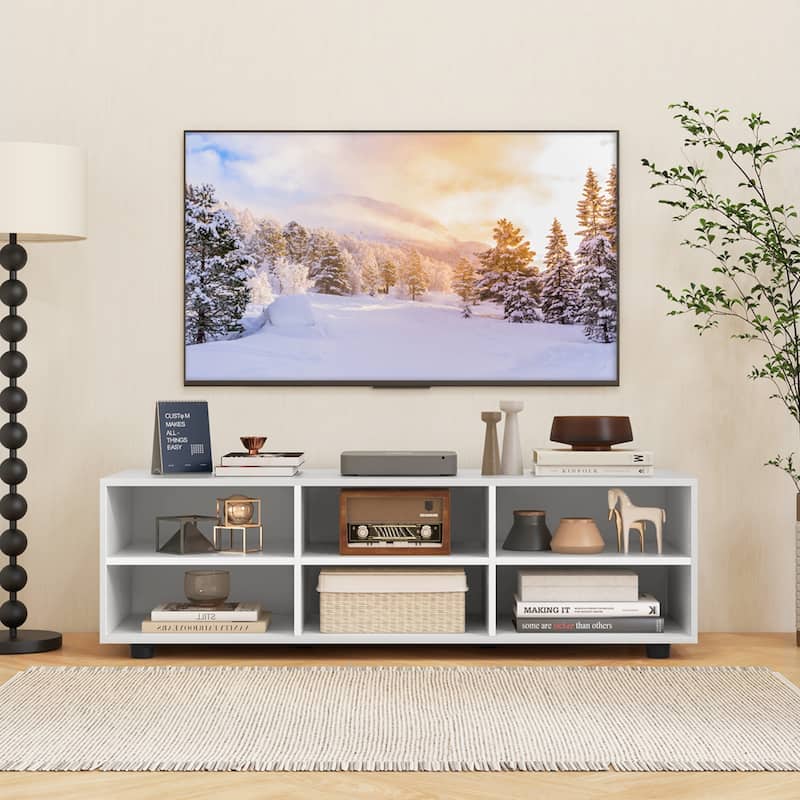 Gymax TV Cabinet for 50-Inch TV 42'' TV Stand w/ 3 Adjustable Shelves
