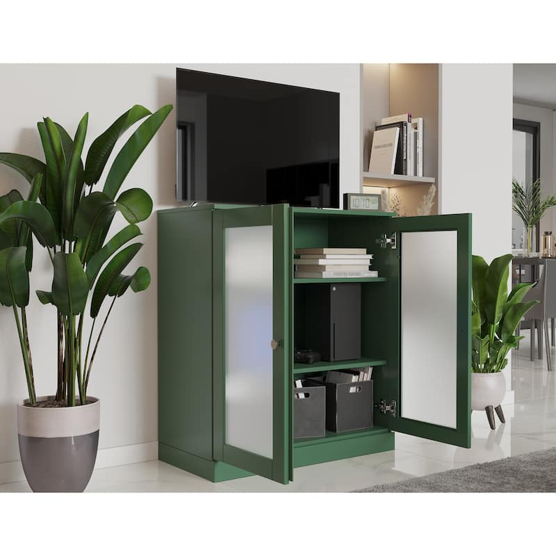 Palace Imports 100% Solid Wood TV Stand with Frosted Glass Doors for TVs up to 32"