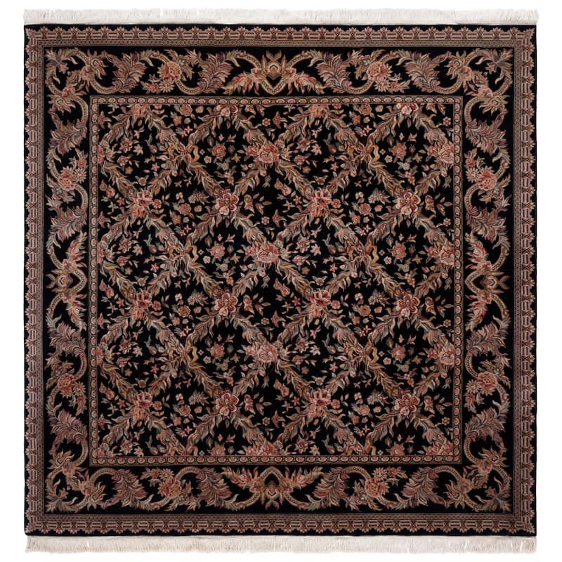 SAFAVIEH Royal Kerman Hand-Knotted Teressa Traditional Wool Rug - 10' Square - Black