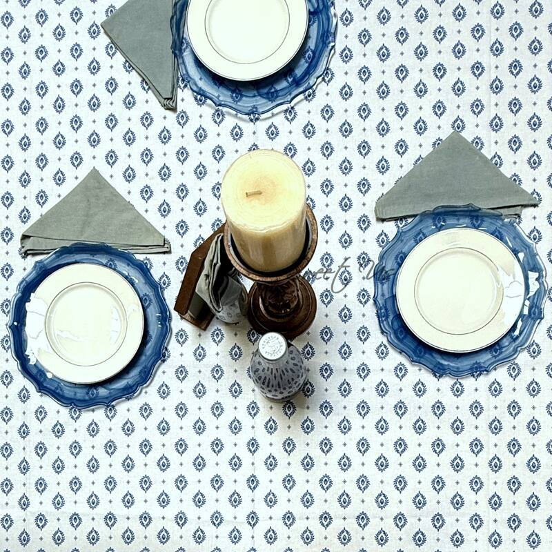 Wipeable Stain Resistant French Chateau Cotton Floral Tablecloth