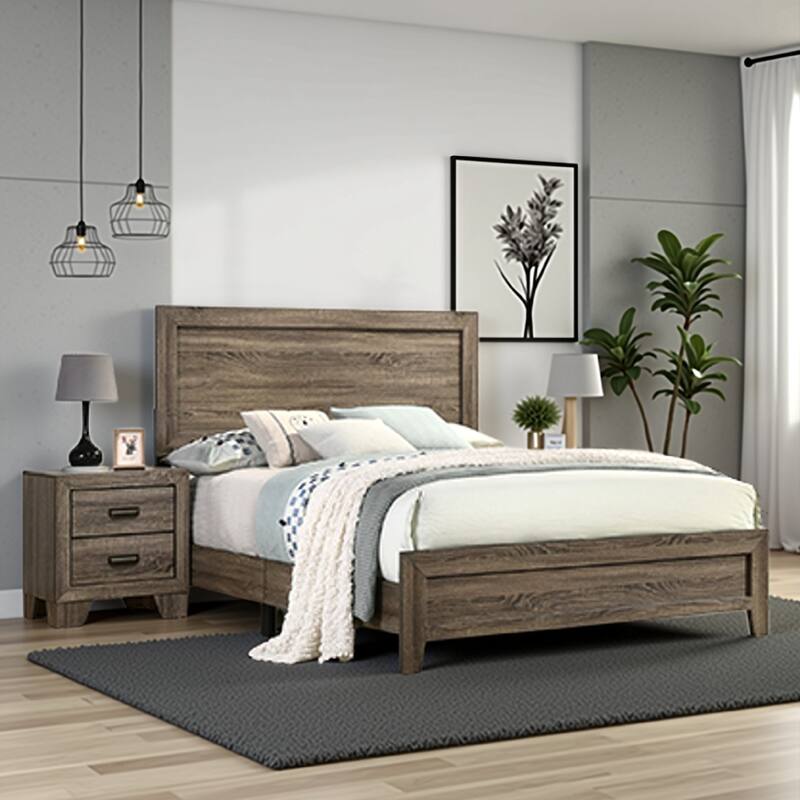 Full Size Wooden Bed with Panel Design Headboard, Rustic Brown