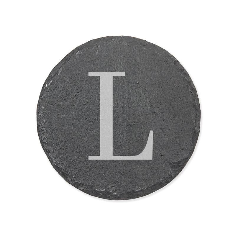 Personalized Letter Round Slate Coaster - 1 piece - L - Slate