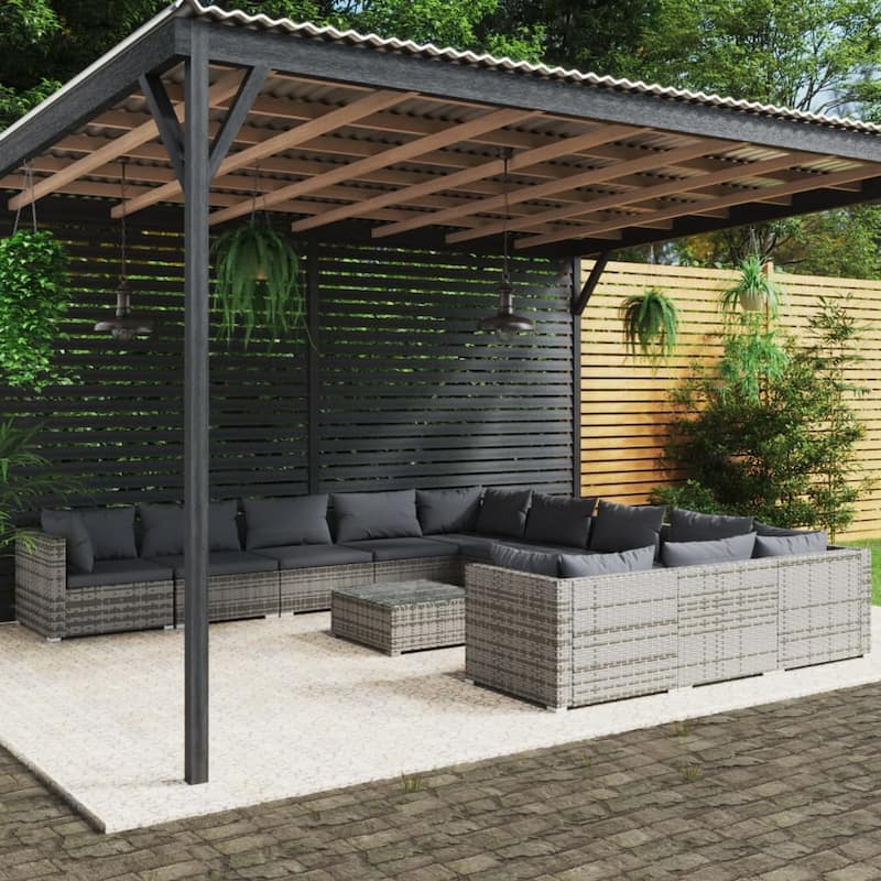 vidaXL Patio Lounge Set Outdoor Sectional Sofa Set Table Garden Poly Rattan - 27.6" x 27.6" x 23.8"