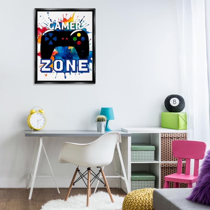 Stupell Vivid Modern Gamer Zone Framed Floater Canvas Wall Art Design By Kim Allen