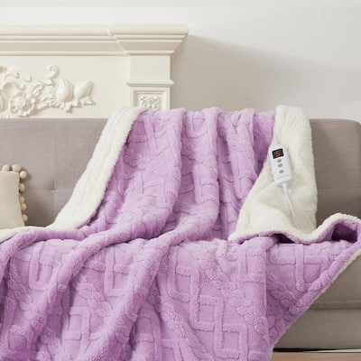 Tufted Sherpa Electric Blanket with 6 Heating Levels for Living Room, Bedroom, Purple