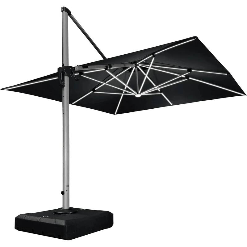 PURPLE LEAF 9/10/11 ft Square 09x12 ft Rectangle Double Top LED Patio Cantilever Umbrella with Base - 11ft Grey
