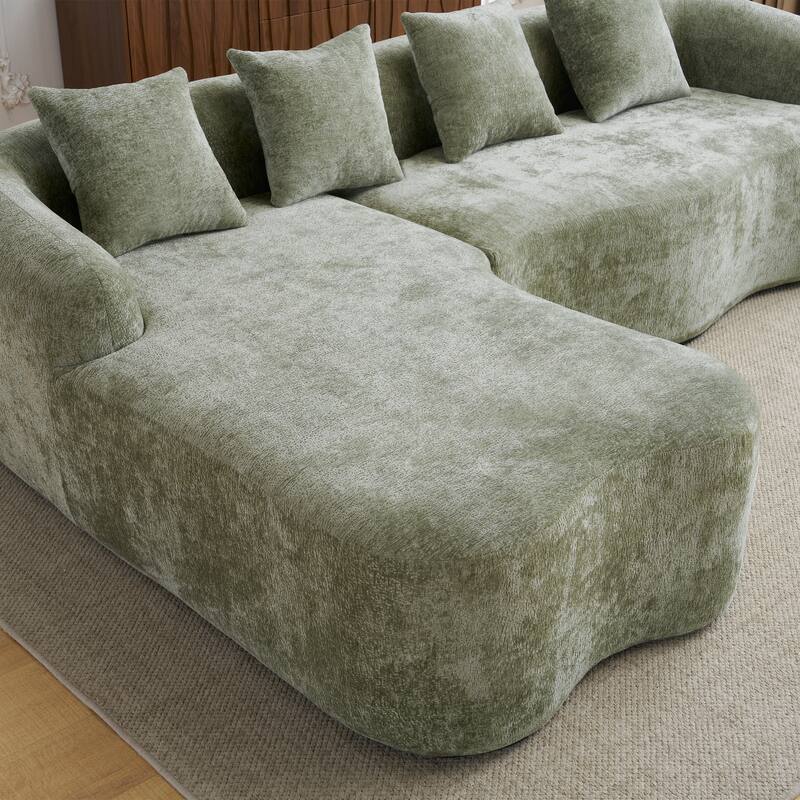 Full Compression L-Shape Sectional Sofa with Curved Chaise, Modular Chenille Couch, Compression Sofa