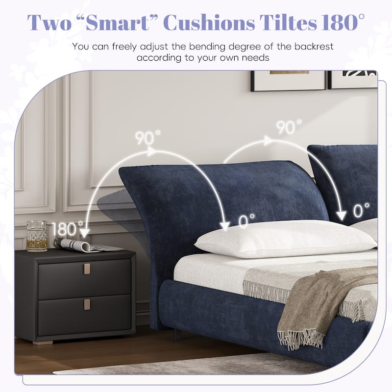 Christopher Knight Home - Julian Modern Fabric Upholstered Bed Frame with Adjustable Cushions and No Box Spring Design