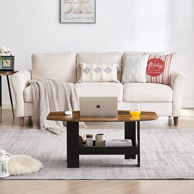 Javlergo Simple Coffee Table with Storage Shelf for Living Room