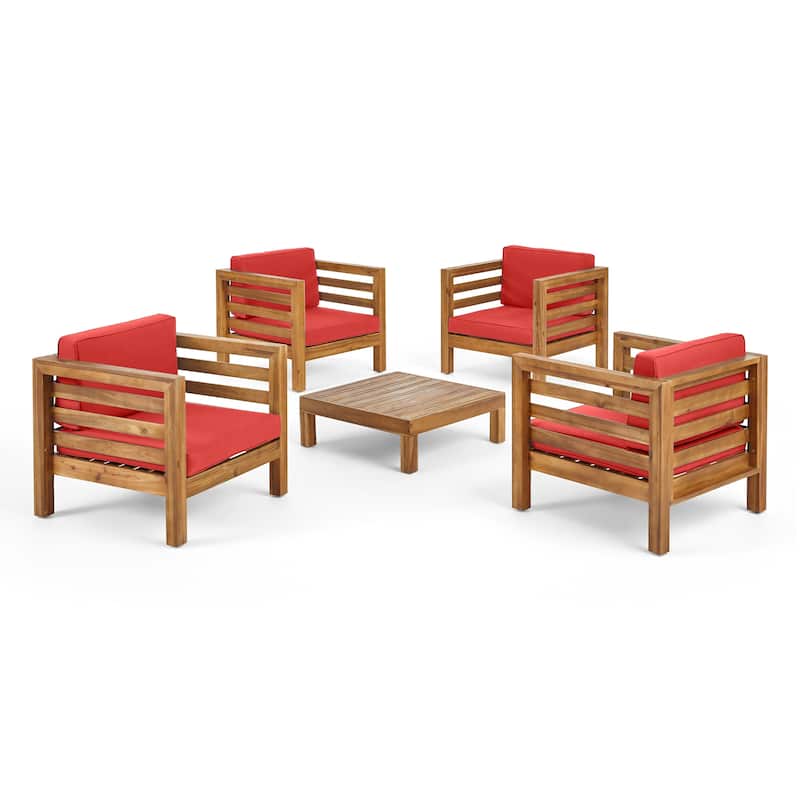 Oana Outdoor 4 Seater Acacia Wood Club Chair and Coffee Table Set by Christopher Knight Home