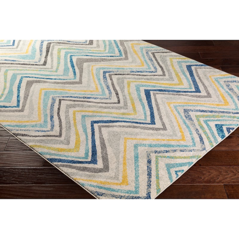 Aiden Blue & Grey Casual Chevron Area Rug - 2'7" x 7'3" Runner