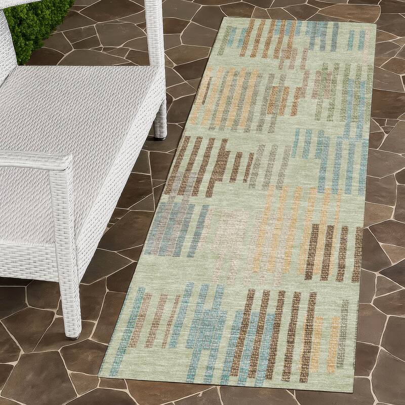 Machine Washable Indoor/ Outdoor Modern Pines Chantille Rug - Celery - 2'3" x 7'6"