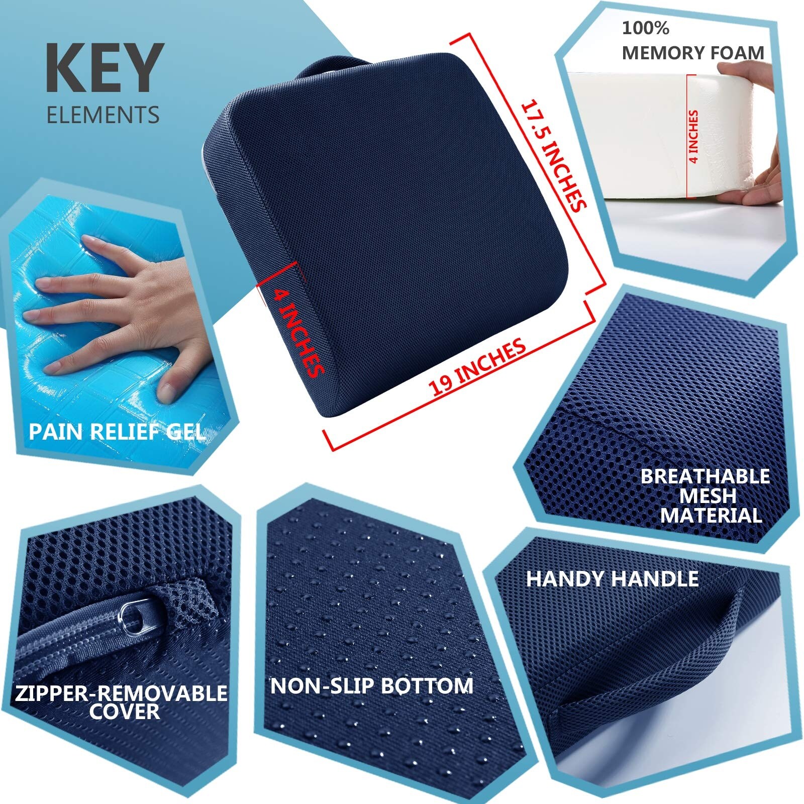 Extra Thick Large Seat Cushion 19 X X Inch Gel Memory Foam
