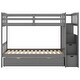 preview thumbnail 24 of 29, Twin Over Full/Twin Bunk Bed with Storage Shelves & Drawers, Wood Bunk Bed Frame with Safety Guardrails, Convertible Bottom Bed