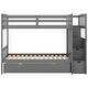 preview thumbnail 12 of 25, Twin over Full/Twin Convertible Bunk Bed with Storage Shelves, Drawers and Staircase, Space-Saving Design with Guardrails, Grey