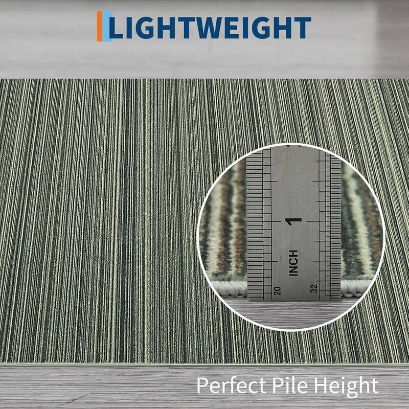 Modern Stripe Machine Washable Area Rug for Bedroom, Living Room, Green - 1'6" x 2'6"