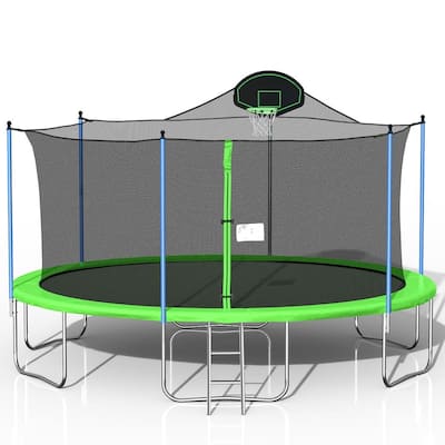 16FT Outdoor Trampoline with Basketball Hoops and Safety Fence