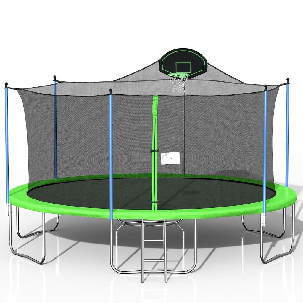 16FT Outdoor Trampoline with Basketball Hoops and Safety Fence