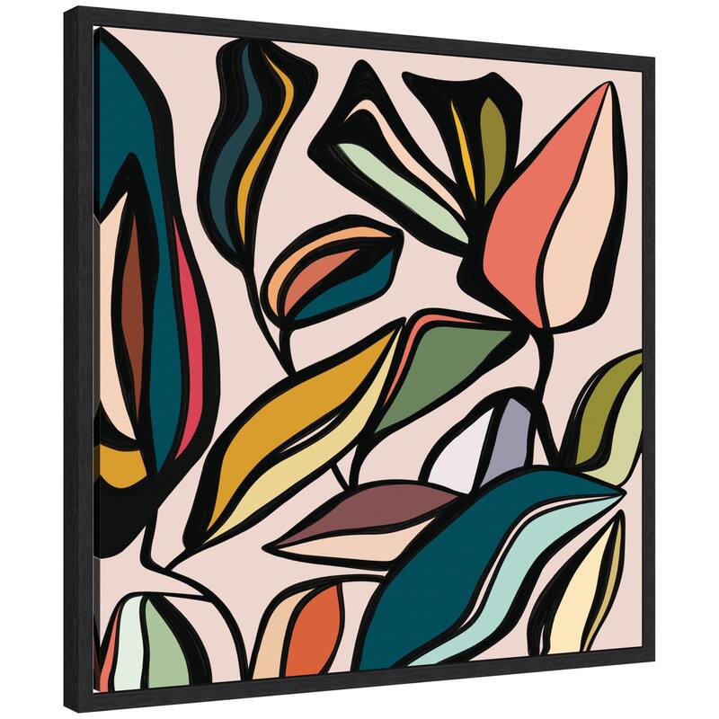 Kate and Laurel Fanciful Ficus SQ Expansion by Alicia Bock Framed Canvas Wall Art Print - 22 x 22 - Black