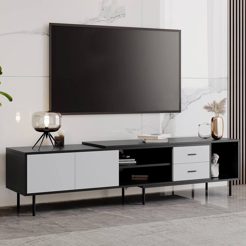 70.8" TV Stand for 80" TV, Entertainment Center with Concealed Storage & 2 Doors, Media Console for Home Theater