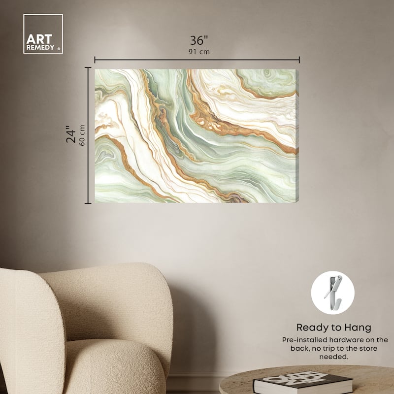 Art Remedy Green And Gold Gallery Wrapped Mineral, Agate & Geode 1 Piece Canvas Wall Art