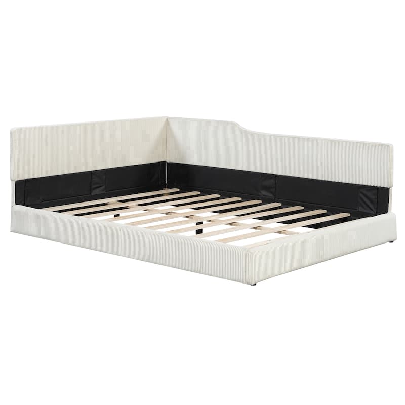 Full Size L-Shaped Corduroy Daybed, Upholstered Sectional Sofa Bed for Guest Room