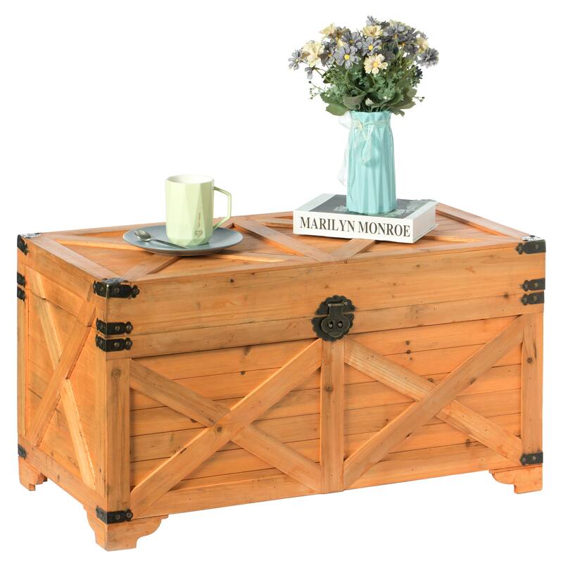 Barn Design Large Decorative Farmhouse Wooden Storage Trunk Chest - Large