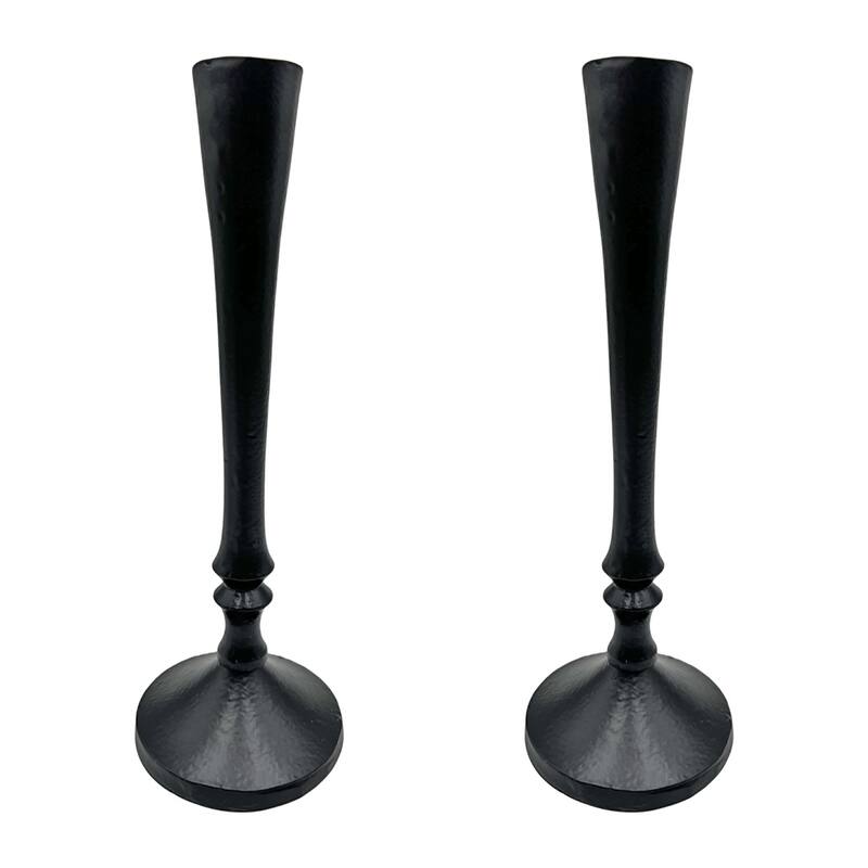 10 Inch Decorative Handmade Aluminum Stylish Candle holder Set of 2 - 3.5 x 3.5 x 9.5 in - Black