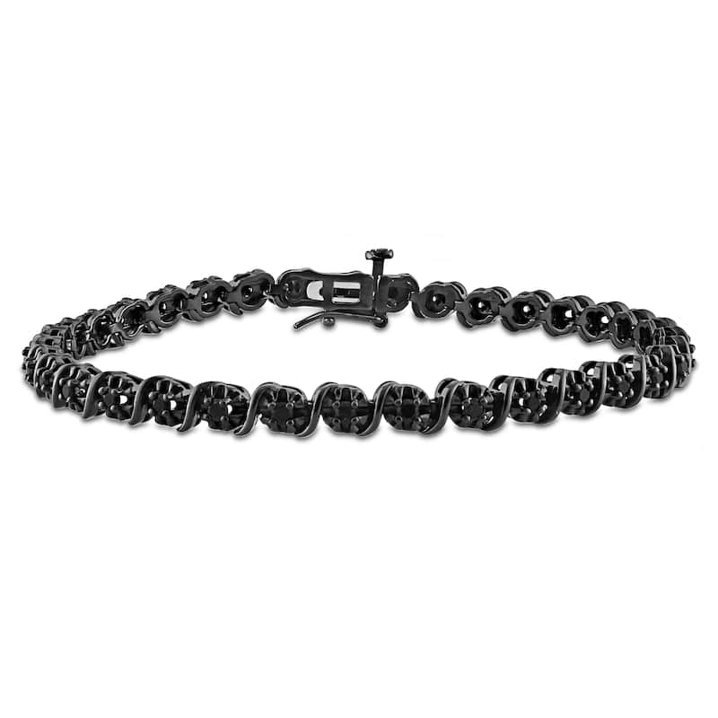 Miadora 1ct TW Black Diamond Tennis Bracelet in Sterling Silver with Black Rhodium