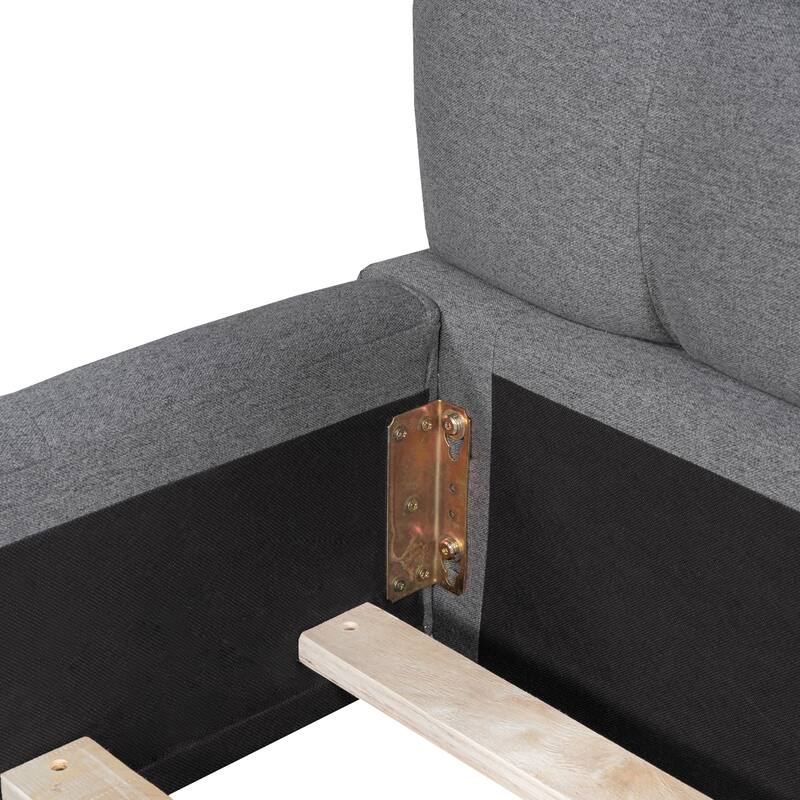 Grounded Bed Upholstered Platform Bed with Headboard and Support Slats Linen Fabric