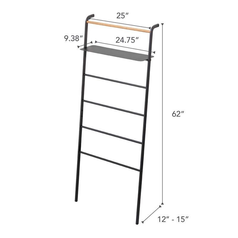 Yamazaki Home Leaning Storage Ladder - Two Styles, Steel, Shelf, Holds 33 lbs - L 9.84 x W 25.98 x H 62.99 inches
