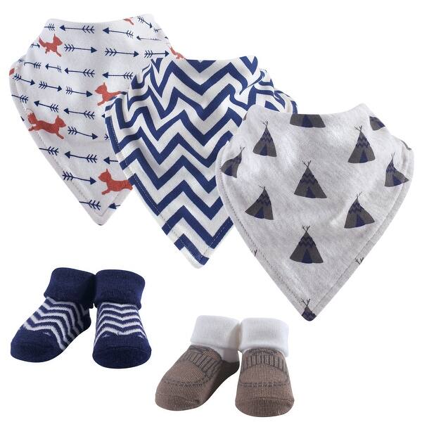 slide 1 of 1, Hudson Baby Infant Boy Cotton Bib and Sock Set 5pk, Fox, One Size - Teepee - One Size One Size - Teepee