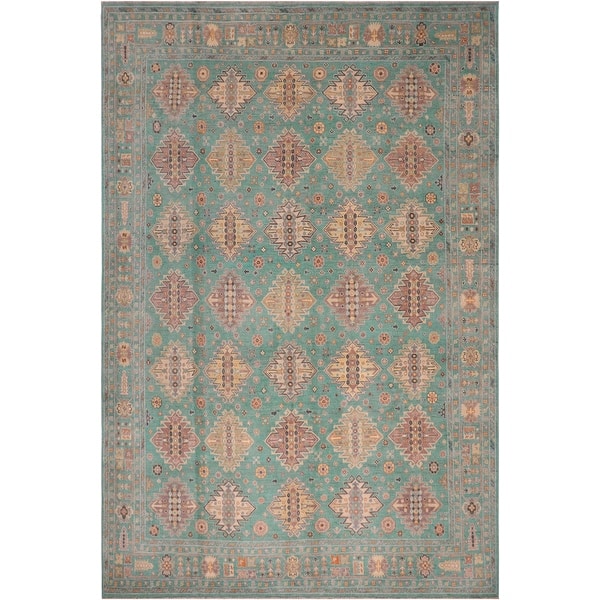 slide 2 of 7, Bohemian Kazak Anaya Green/Green Wool Rug - 7'9'' x 10'1''
