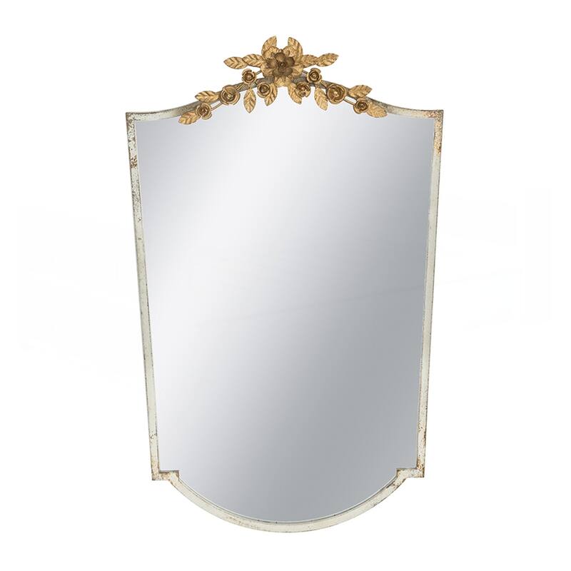 Decorative Arched Wall Mirror with Distressed Ivory Frame