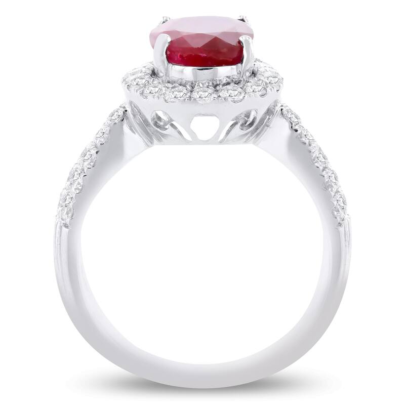 Auriya Platinum 2 3/4ct Oval-Cut Rare Unheated Ruby and 1ct TDW Diamond Halo Engagement Ring